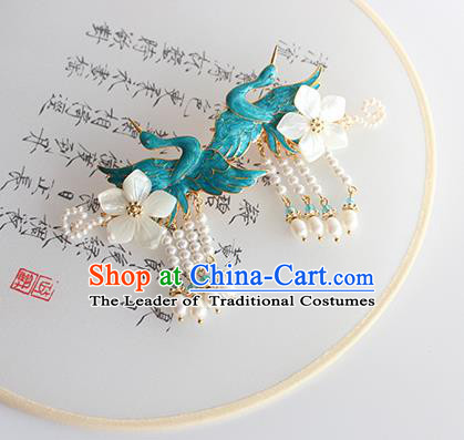 Chinese Ancient Handmade Classical Blueing Crane Hair Claws Hair Accessories Hanfu Hairpins for Women