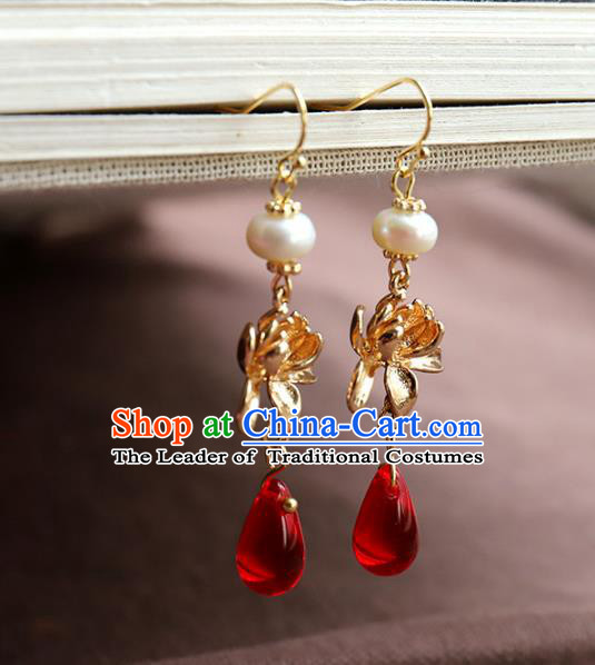 Chinese Ancient Handmade Classical Earrings Accessories Hanfu Red Eardrop for Women
