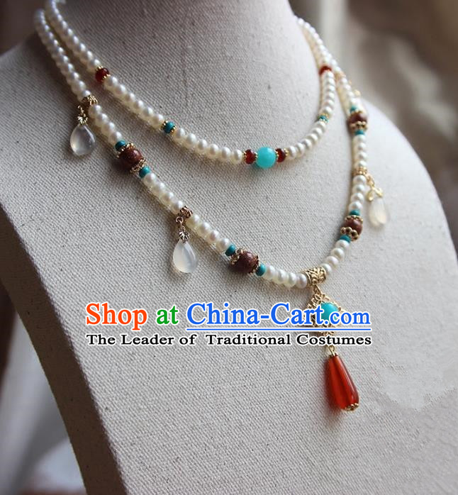 Chinese Ancient Handmade Classical Pearls Conophytum Pucillum Accessories Hanfu Necklace for Women