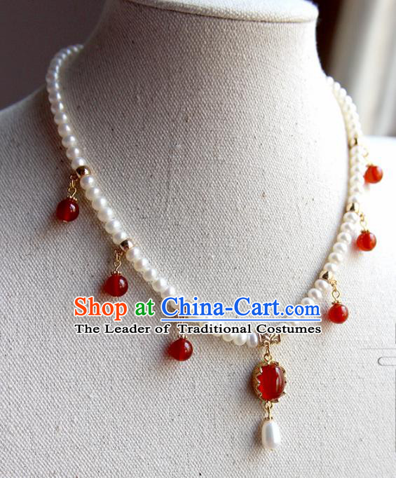 Chinese Ancient Handmade Classical Red Agate Conophytum Pucillum Accessories Hanfu Necklace for Women
