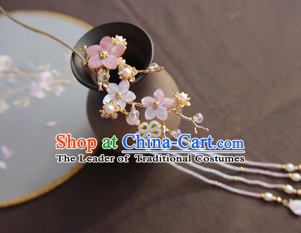 Chinese Ancient Handmade Classical Pink Shell Flowers Hair Clip Hair Accessories Hanfu Hairpins for Women