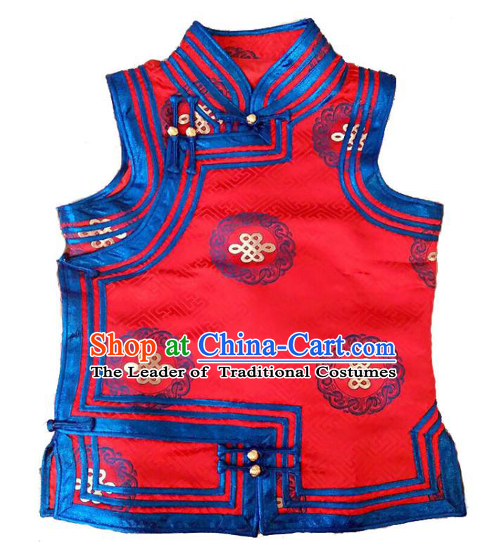 Chinese Mongol Nationality Red Vest Costume Traditional Mongolian Minority Dress for Women