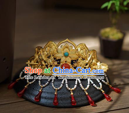 Chinese Ancient Handmade Lotus Hair Coronet Classical Hair Accessories Hanfu Hairpins for Women