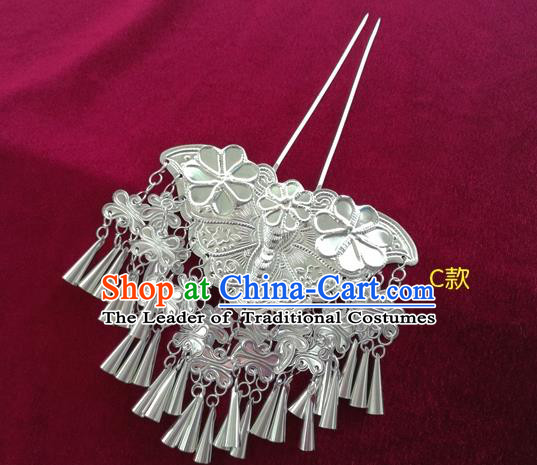 Chinese Traditional Miao Nationality Hair Accessories Hmong Sliver Bells Tassel Butterfly Hairpins for Women