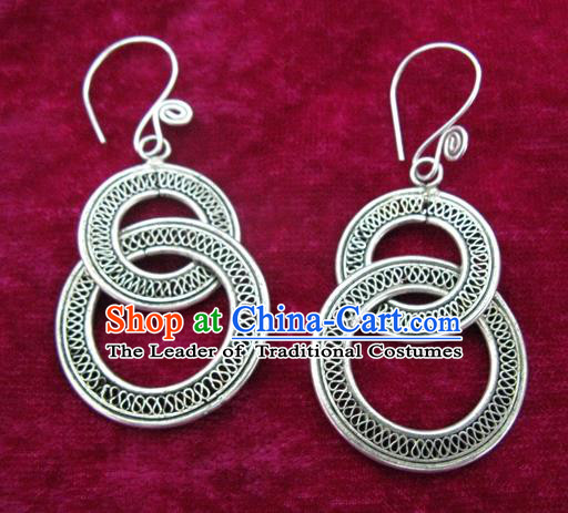 Chinese Handmade Miao Nationality Sliver Earbob Jewelry Accessories Hmong Earrings for Women