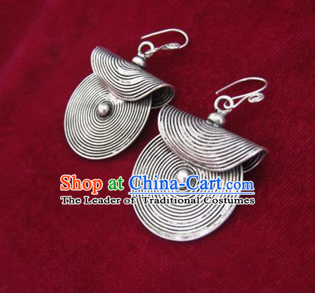 Chinese Handmade Miao Sliver Round Eardrop Hmong Nationality Earrings for Women