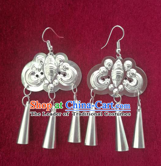 Chinese Handmade Miao Sliver Exaggerated Eardrop Hmong Nationality Butterfly Earrings for Women