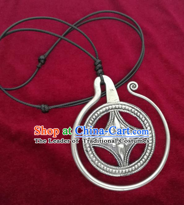 Chinese Miao Sliver Ornaments Necklace Traditional Hmong Necklet Pendant for Women