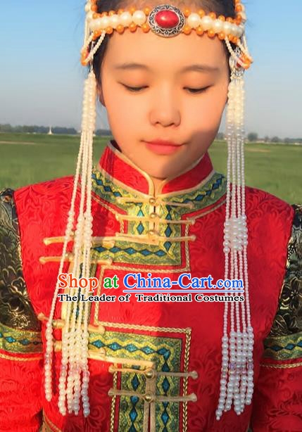 Chinese Traditional Mongol Stage Performance Hair Accessories, Mongolian Folk Dance Tassel Headwear for Women
