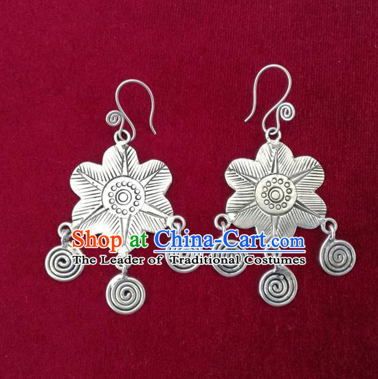 Chinese Miao Sliver Traditional Earrings Hmong Ornaments Minority Headwear for Women