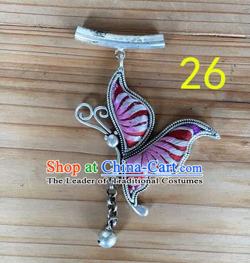 Chinese Traditional Miao Sliver Pink Butterfly Wing Hmong Ornaments Accessories Minority Necklace Pendant for Women