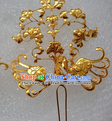 Traditional Chinese Miao Nationality Hanfu Golden Phoenix Hairpins Hair Accessories for Women