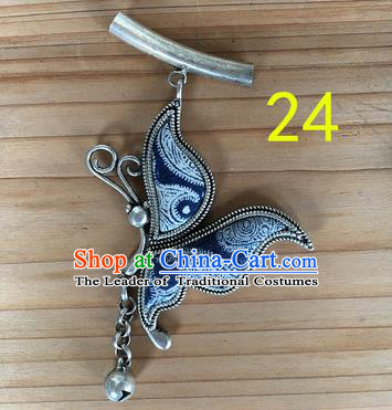 Chinese Traditional Miao Sliver Navy Butterfly Wing Hmong Ornaments Accessories Minority Necklace Pendant for Women