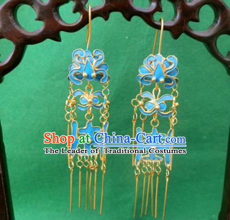 Chinese Traditional Ornaments Accessories Ancient Blueing Earrings for Women