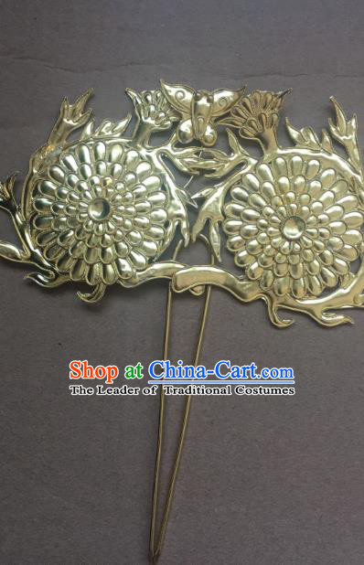 Traditional Chinese Miao Nationality Hair Accessories Palace Golden Hairpins for Women