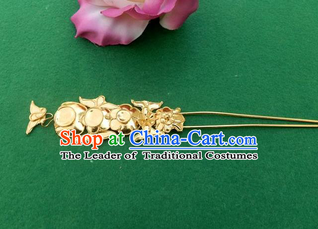Traditional Chinese Miao Nationality Hair Accessories Golden Hairpins Hair Clip for Women