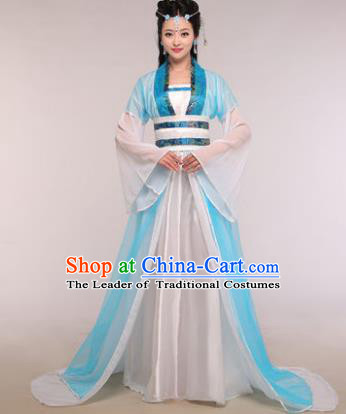 Traditional Chinese Ancient Fairy Costume Tang Dynasty Princess Blue Hanfu Dress for Women