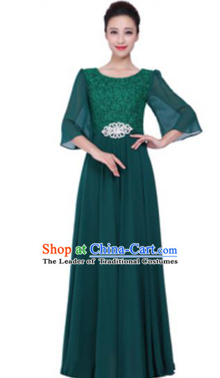 Top Grade Chorus Singing Group Green Lace Full Dress, Compere Stage Performance Modern Dance Costume for Women