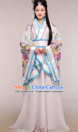 Traditional Chinese Ancient Palace Lady Costume Han Dynasty Princess White Hanfu Dress for Women