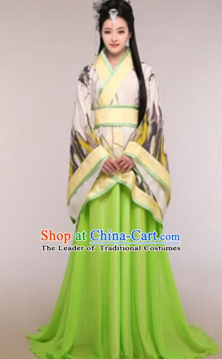 Traditional Chinese Ancient Palace Lady Costume Han Dynasty Princess Green Hanfu Dress for Women