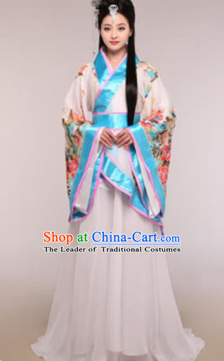 Traditional Chinese Ancient Palace Lady Costume Han Dynasty Princess Blue Hanfu Dress for Women