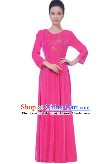 Top Grade Chorus Singing Group Pink Velvet Dress, Compere Classical Dance Costume for Women