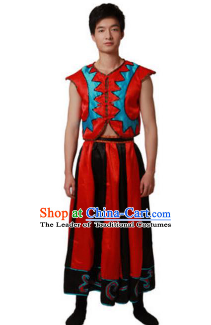 Traditional Chinese Yi Nationality Dance Dress, Chinese Yi Ethnic Dance Costume for Men