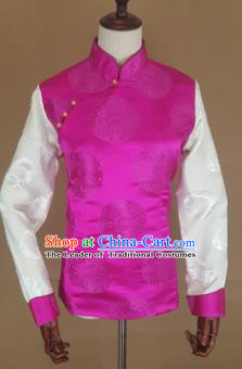Chinese Traditional Zang Nationality Rosy Brocade Vest, China Tibetan Waistcoat Costume for Women