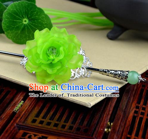 Chinese Traditional Ancient Hair Accessories Hanfu Hairpins Green Peony Hairdo Crown Headwear for Women