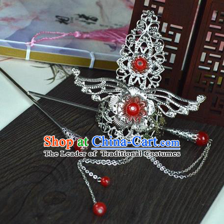 Chinese Traditional Ancient Hair Accessories Hanfu Hairpins Red Beads Hairdo Crown Headwear for Women