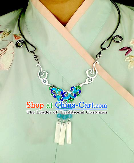 Chinese Traditional Ancient Longevity Lock Accessories Hanfu Blueing Lotus Necklace for Women