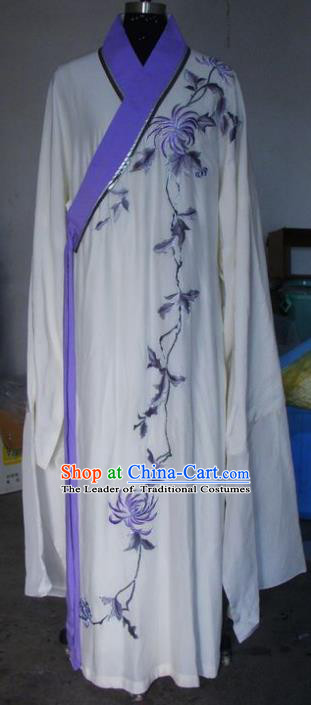 Chinese Traditional Beijing Opera Scholar Costumes Embroidered Chrysanthemum White Robe for Adults