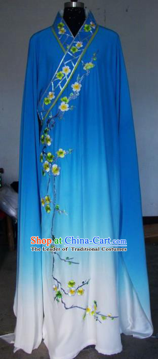 Chinese Traditional Beijing Opera Scholar Costumes Niche Embroidered Wintersweet Blue Robe for Adults
