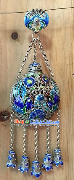 Handmade Chinese Miao Nationality Blueing Sachet Waist Accessories Hmong Sliver Pendant for Women