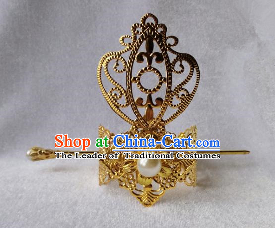 Chinese Traditional Ancient Prince White Bead Tuinga Hair Accessories Swordsman Hairpins for Men