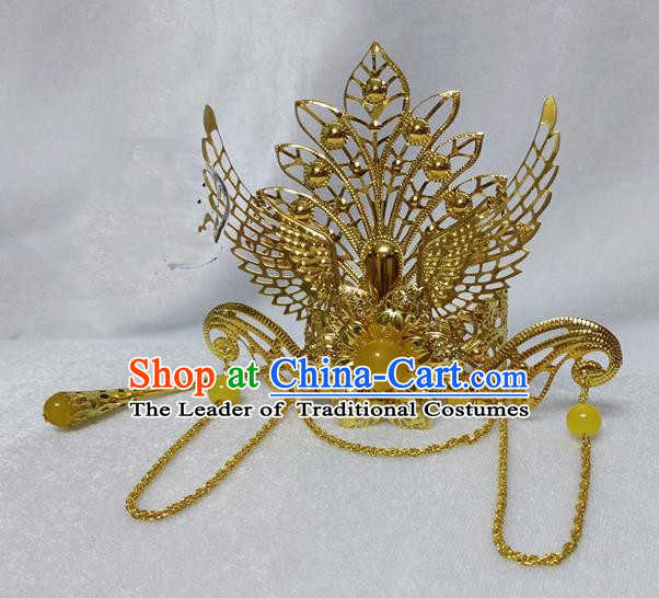 Chinese Traditional Hair Accessories Ancient Bride Hairpins Yellow Beads Phoenix Coronet for Women