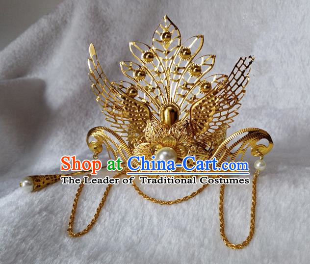 Chinese Traditional Hair Accessories Ancient Bride Hairpins White Beads Phoenix Coronet for Women