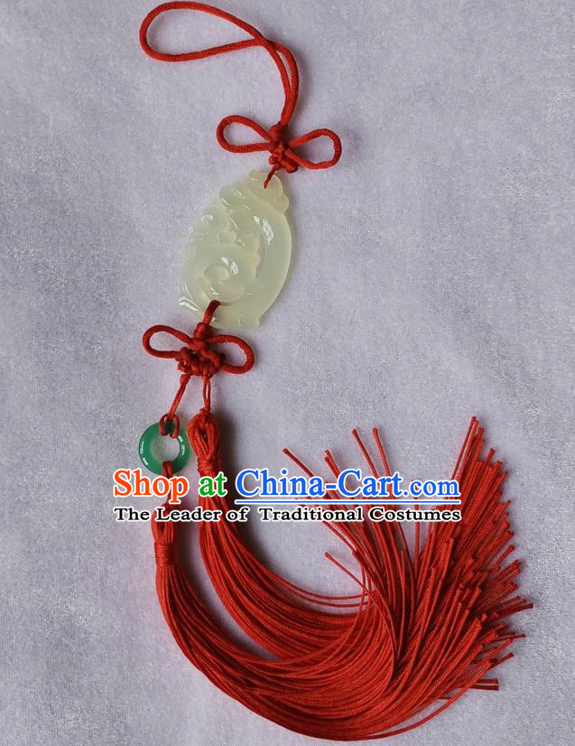 Handmade Chinese Ancient Jade Pendant Red Tassel Waist Accessories for Women