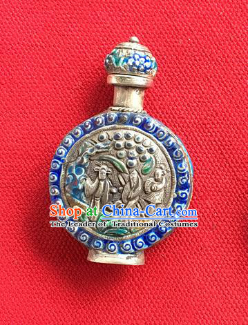 Chinese Traditional Ornaments Accessories Ancient Sliver Blueing Snuff Bottle for Women