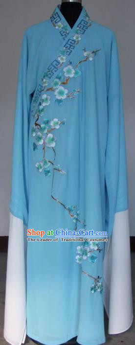 Chinese Traditional Shaoxing Opera Niche Embroidered Wintersweet Blue Silk Robe Clothing Peking Opera Scholar Costume for Adults