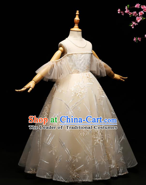 Children Modern Dance Costume Compere Full Dress Stage Piano Performance Lace Dress for Kids