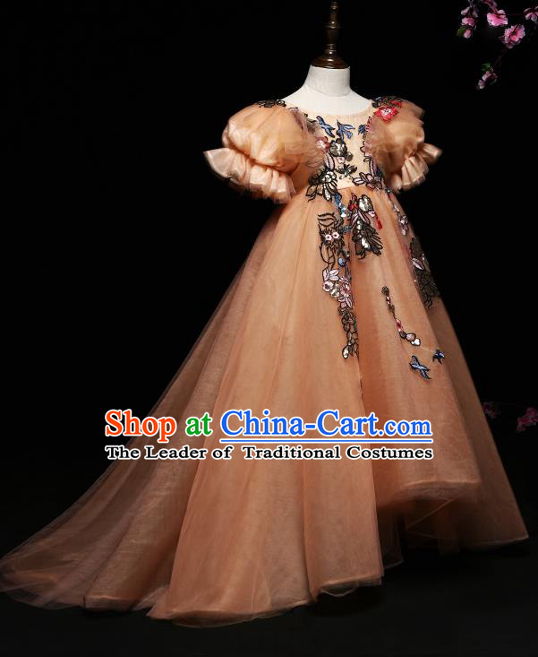 Children Modern Dance Costume Compere Trailing Full Dress Stage Piano Performance Princess Dress for Kids