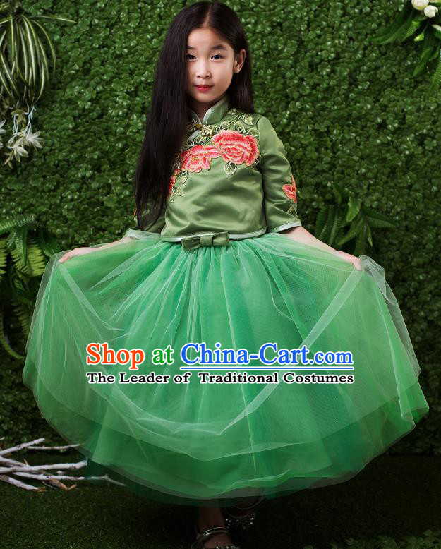 Children Modern Dance Costume Compere Full Dress Stage Performance Chorus Green Dress for Kids