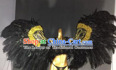 Top Grade Stage Performance Brazilian Rio Carnival Black Feather Wings Miami Feathers Deluxe Wings for Women