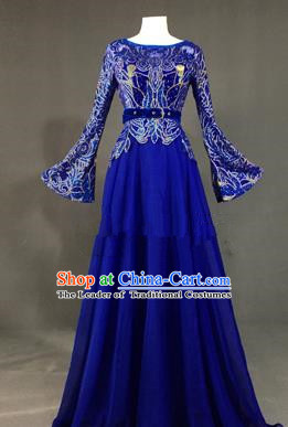 Top Grade Stage Performance Costume Models Catwalks Royalblue Full Dress for Women