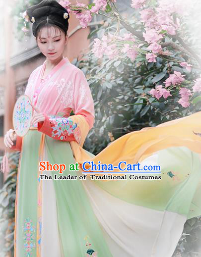 Chinese Tang Dynasty Nobility Lady Hanfu Dress Ancient Peri Embroidered Costume for Women
