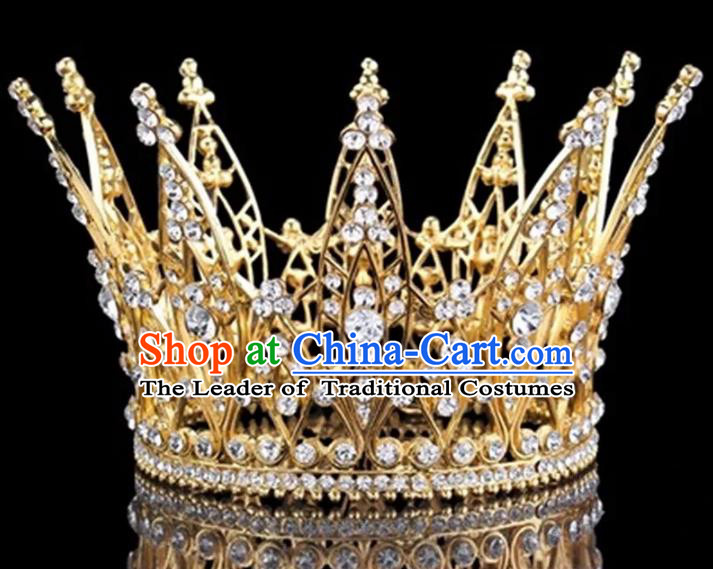 Top Grade Children Stage Performance Hair Accessories Princess Golden Crystal Royal Crown for Kids