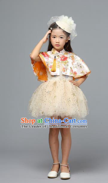 Children Models Show Costume Stage Performance Catwalks Compere Yellow Bubble Dress for Kids