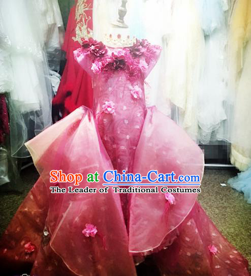 Children Models Show Costume Stage Performance Catwalks Pink Dress for Kids