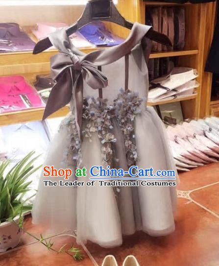 Top Grade Children Catwalks Costume Modern Dance Stage Performance Flower Fairy Grey Dress for Kids
